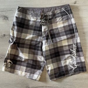 Quiksilver Men’s Board Shorts Size 32 Green And White Plaid Rarely Worn